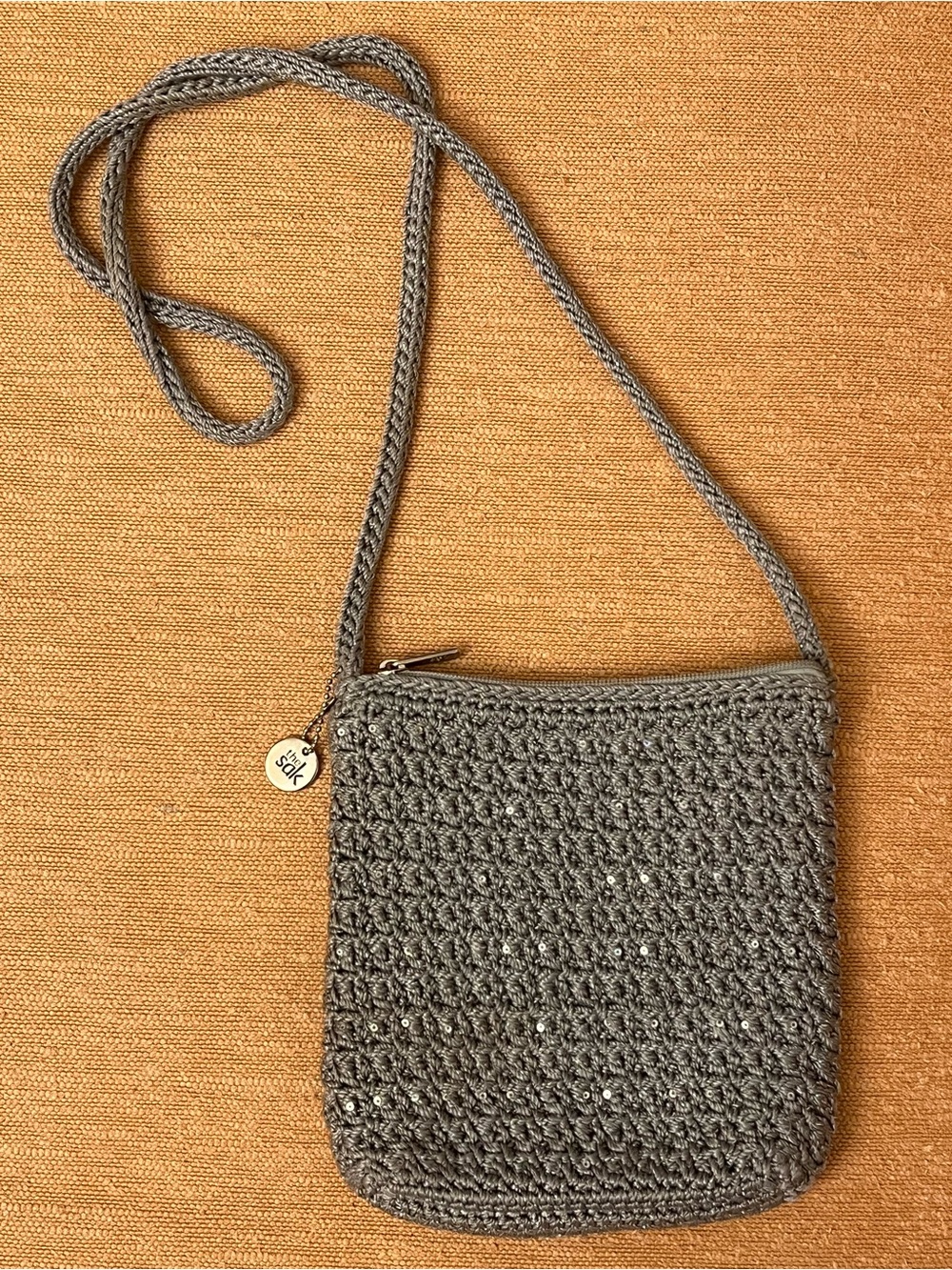 Vintage The Sak Gray sequin Crochet Crossbody Bag sparkle